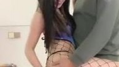 My brother's little slut, hairless pussy in stockings and heels, wearing a sexy halter top, seducing the delivery guy with a blowjob, footjob, and ball licking, so horny